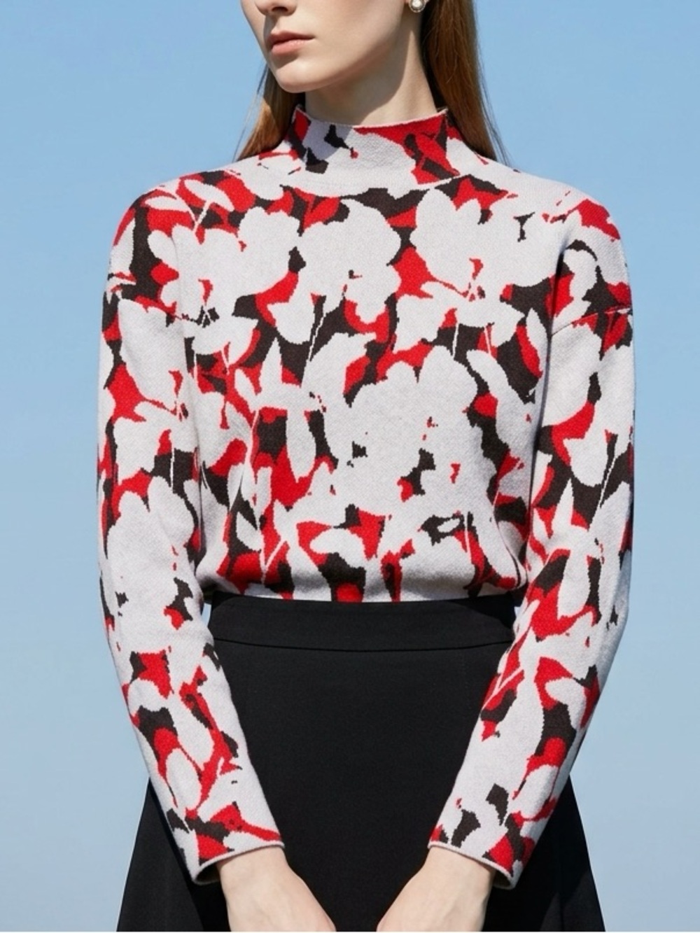Anthropologie Floral Mock-Neck Sweater